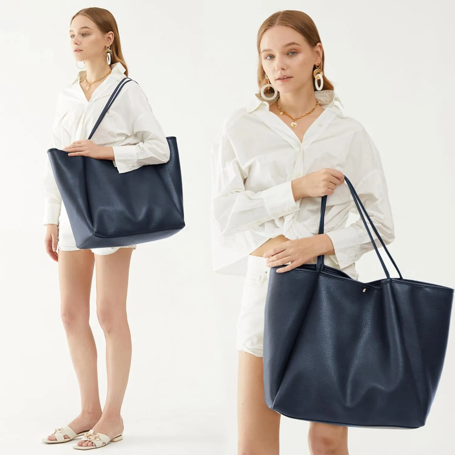 HOXIS Oversize Pu Leather Tote Women Weekender Bag Shopper Handbag Travel Purse