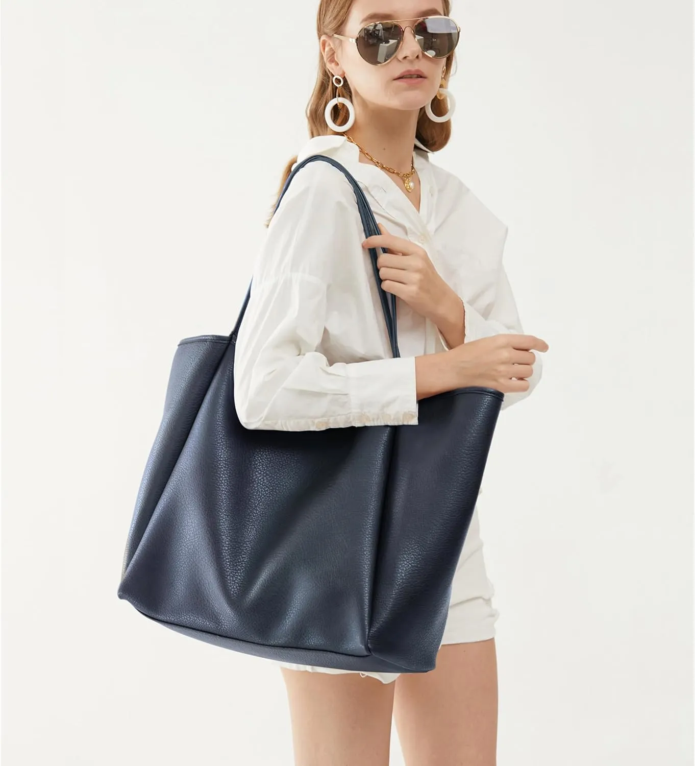 HOXIS Oversize Pu Leather Tote Women Weekender Bag Shopper Handbag Travel Purse