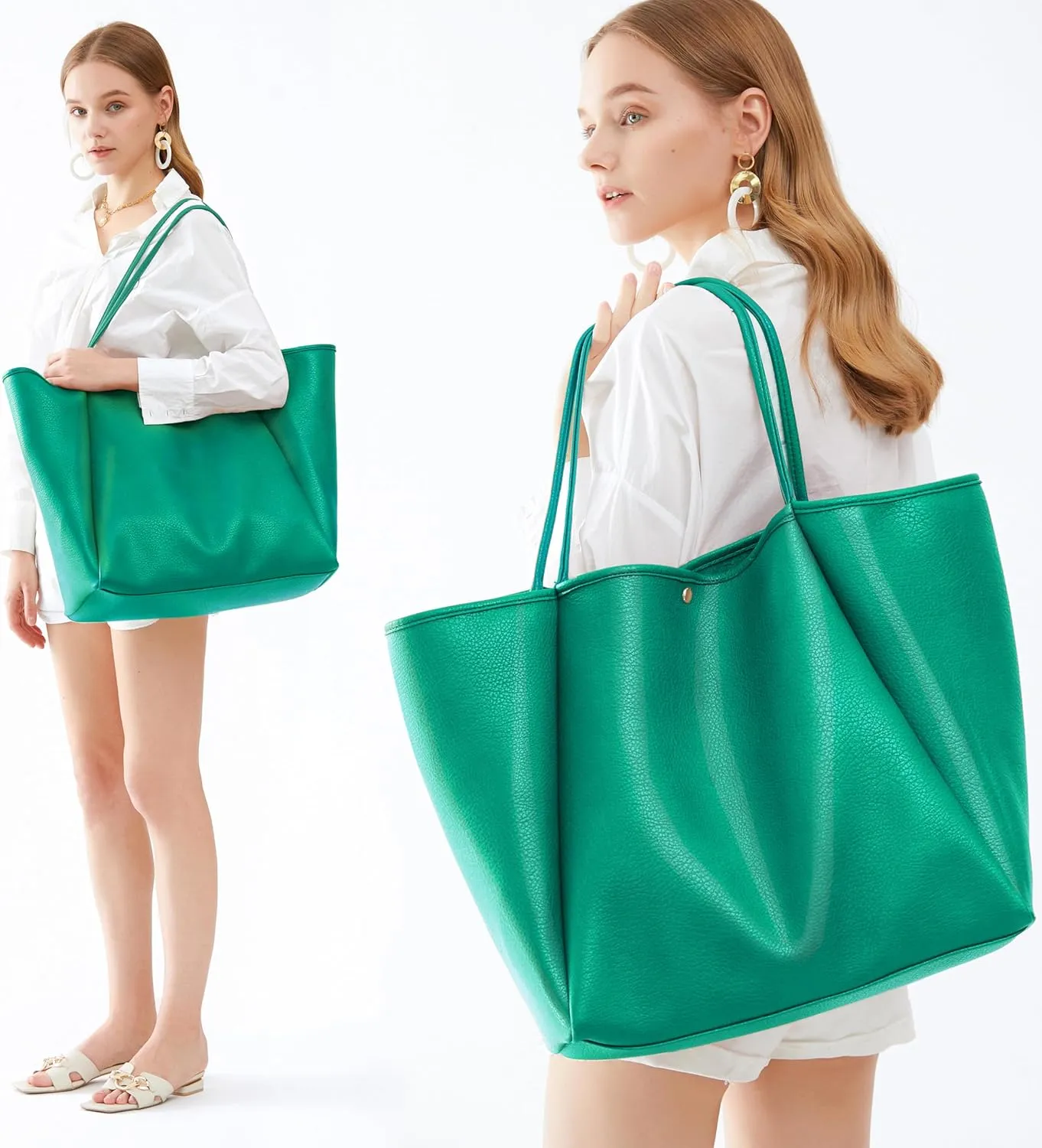 HOXIS Oversize Pu Leather Tote Women Weekender Bag Shopper Handbag Travel Purse