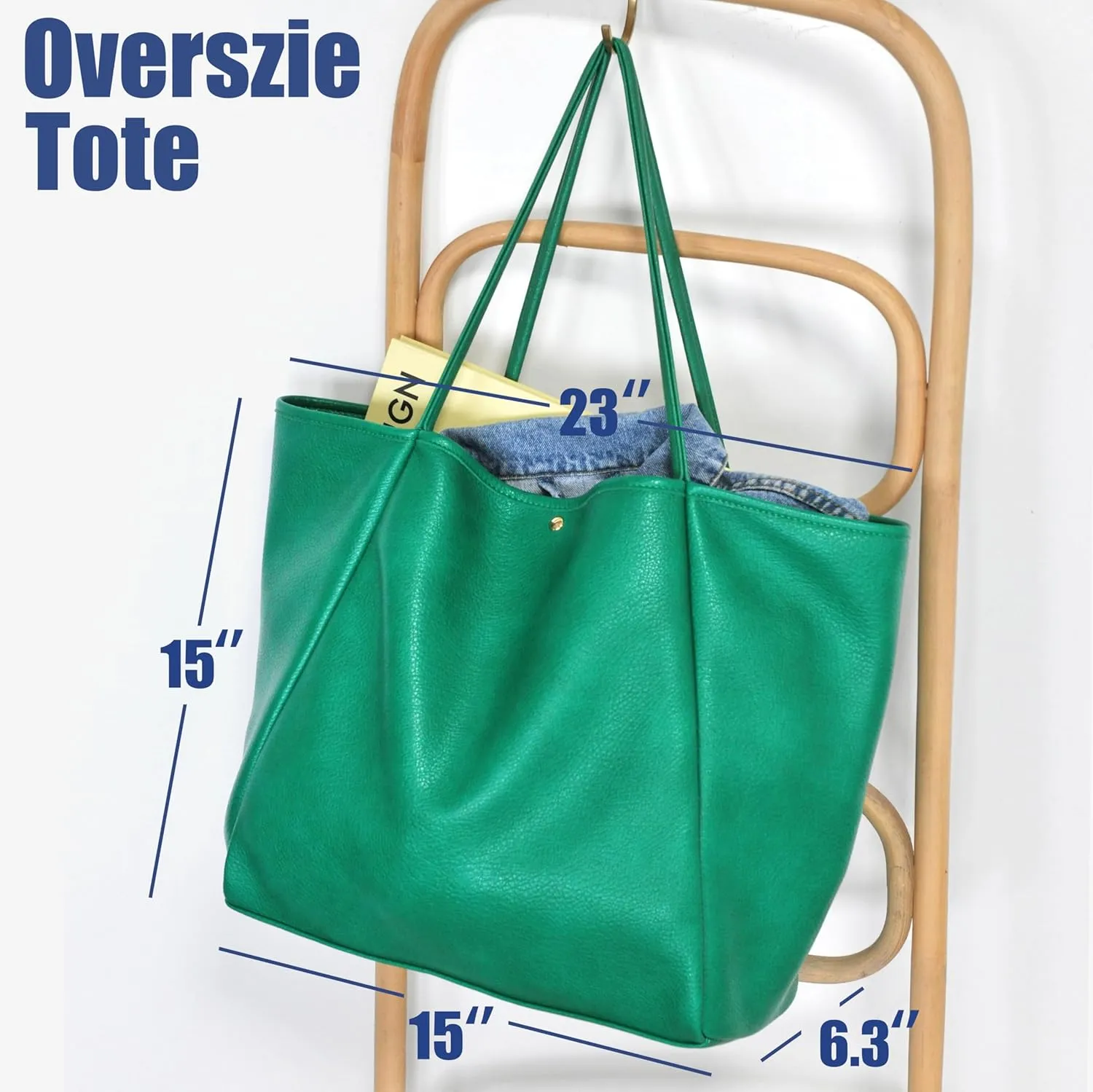 HOXIS Oversize Pu Leather Tote Women Weekender Bag Shopper Handbag Travel Purse