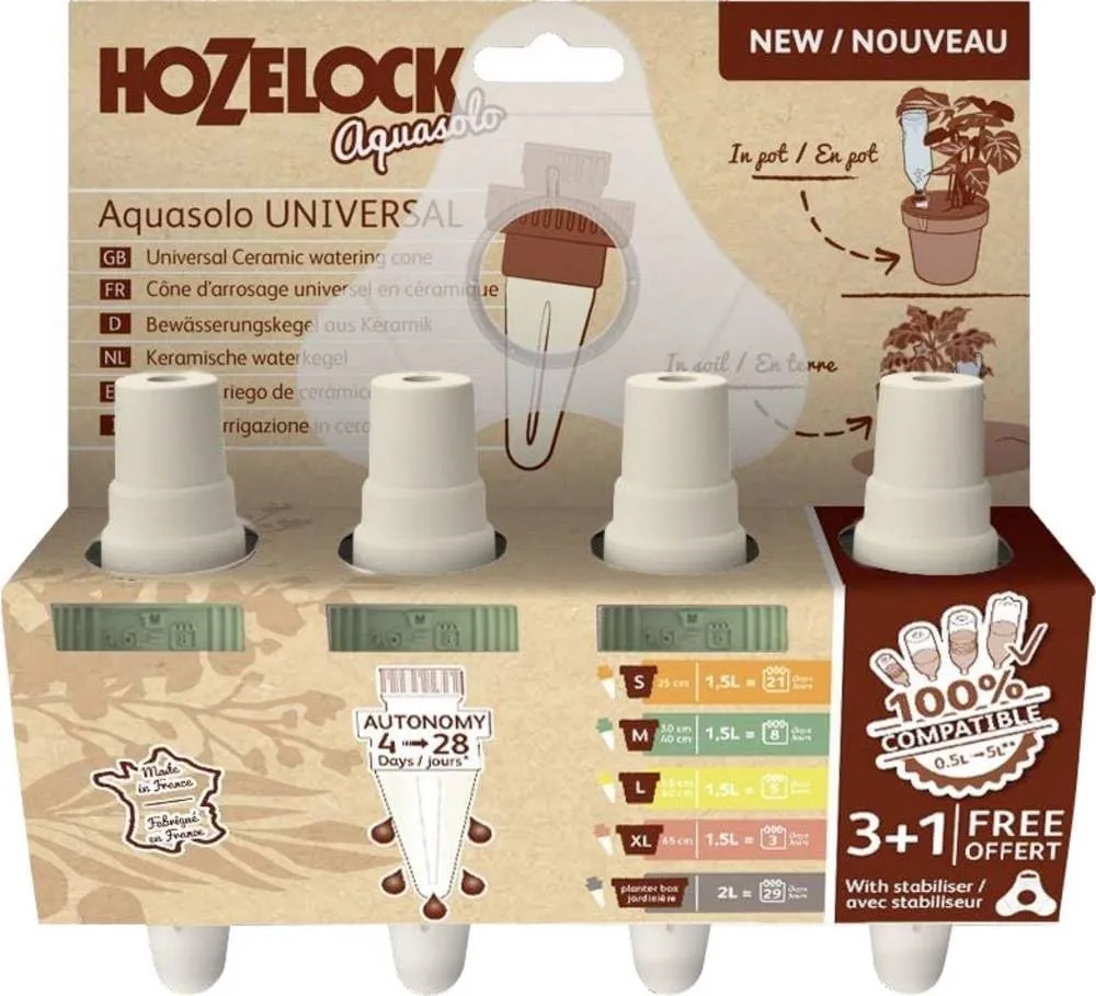 Hozelock - Extra-Large Aquasolo Universal Watering Cones for 1.5L to 5L Bottles, Providing Up to 10 Days of Watering for Outdoor Plants. Includes Stabiliser. Ideal for 65cm Pots