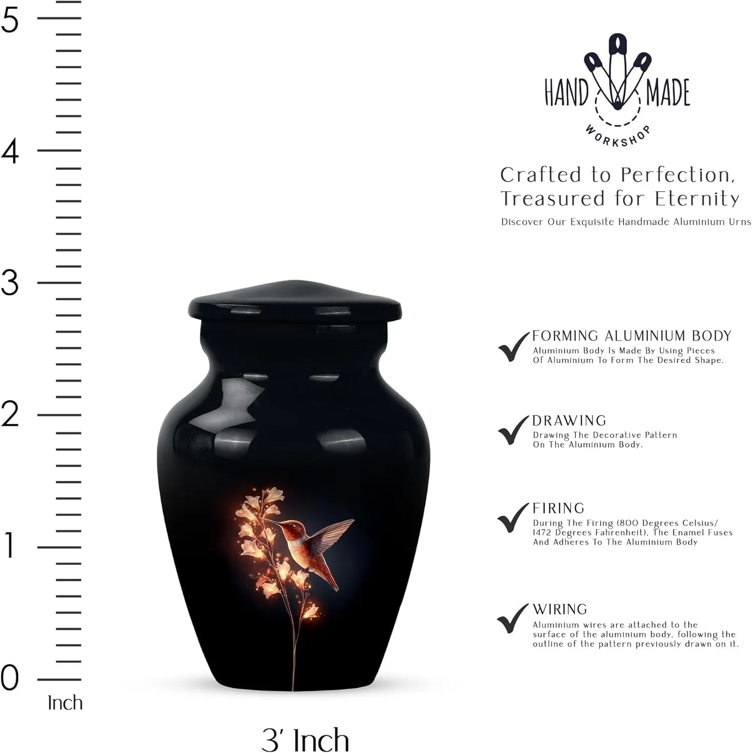 Humming Bird Cremation Urns for Human Ashes Men and Women - Flowers Large Ash Urn for Remains - Small Cremains Urn for Husband and Wife - Funeral Gifts for Mom and Dad 3 inch
