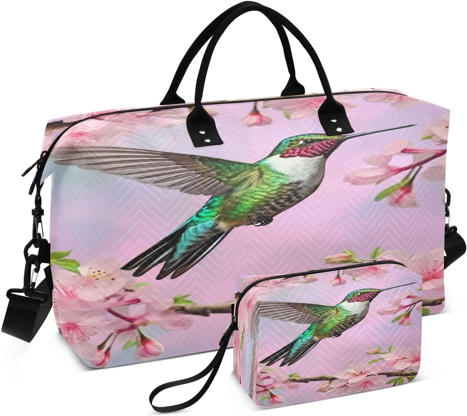 Hummingbird Travel Duffel Bag Large Capacity Weekender Bag with Toiletry Bag Detachable Shoulder Strap Travel Tote Bag for Women