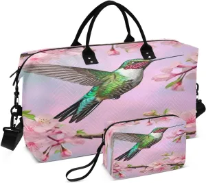 Hummingbird Travel Duffel Bag Large Capacity Weekender Bag with Toiletry Bag Detachable Shoulder Strap Travel Tote Bag for Women