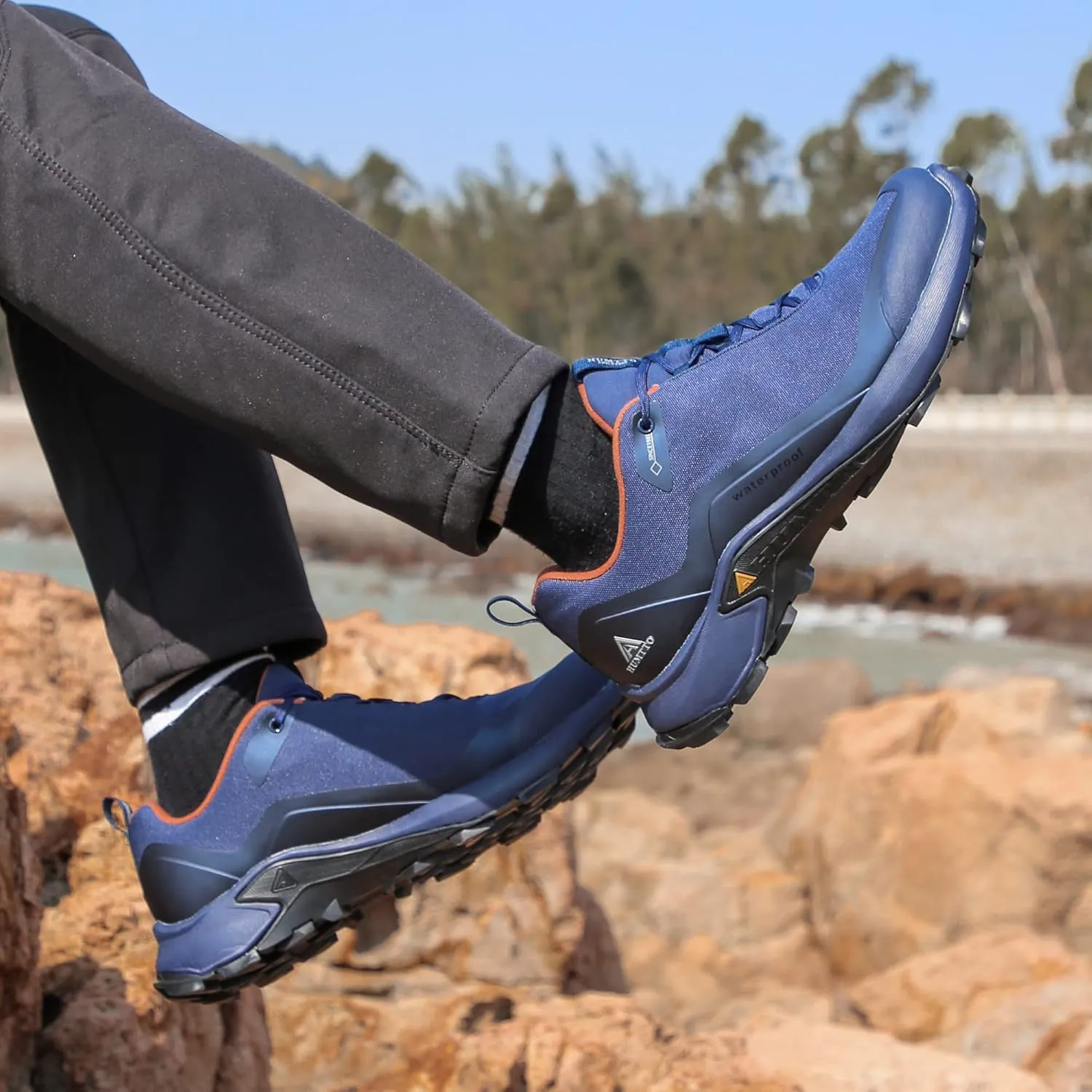 HUMTTO Men's All-Terrain Waterproof Hiking Shoes Lightweight Breathable Trekking Anti Slip Outdoor Trails Shoes