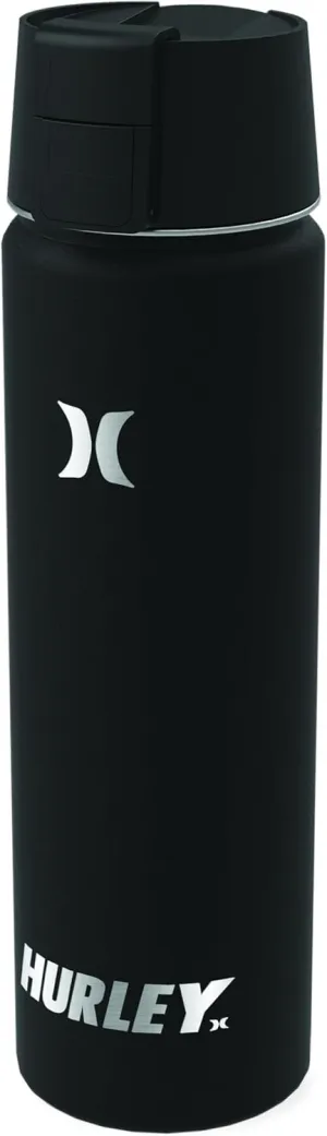 Hurley Insulated Water Bottle - 20 Oz Stainless Steel Water Bottle, Travel Water Bottle for Sports & Outdoor Activities for Cold & Hot Drinks, Includes Flip Open Straw Lid - Black (Cap B)
