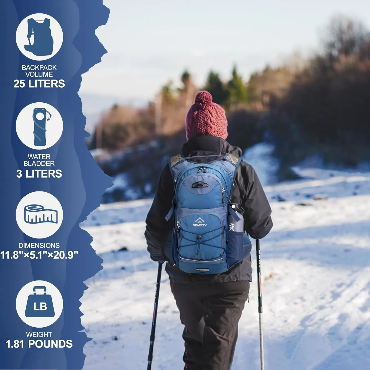Hydration Backpack 25L, Hiking Backpack with 3L Water Bladder and Rain Cover, Light Water Backpack for Camping Cycling or Daily Men Women