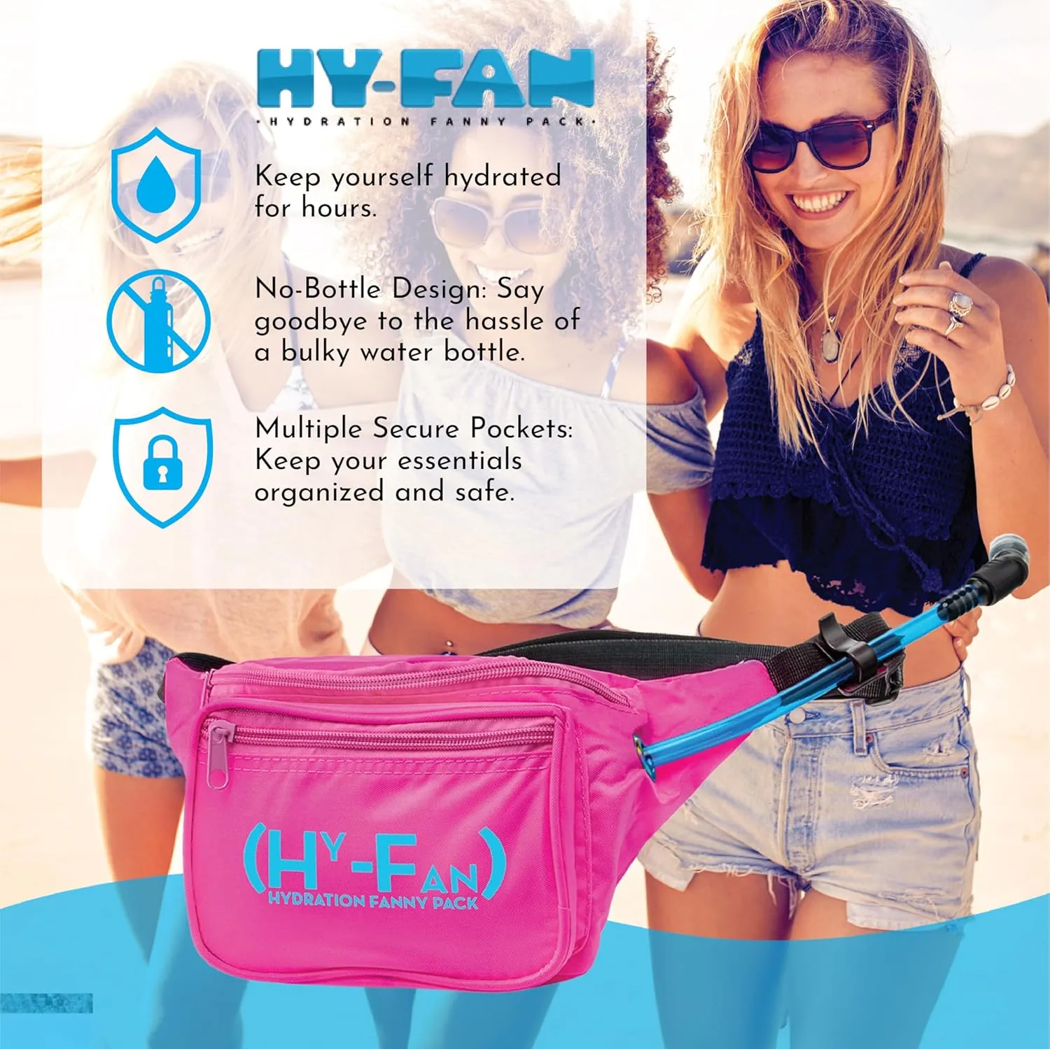 Hydration Fanny Pack with Bladder, 17oz BPA-Free, Hands-Free Design, Secure Pockets, Ideal for Athletic Outdoor Activities, Travel and More - White