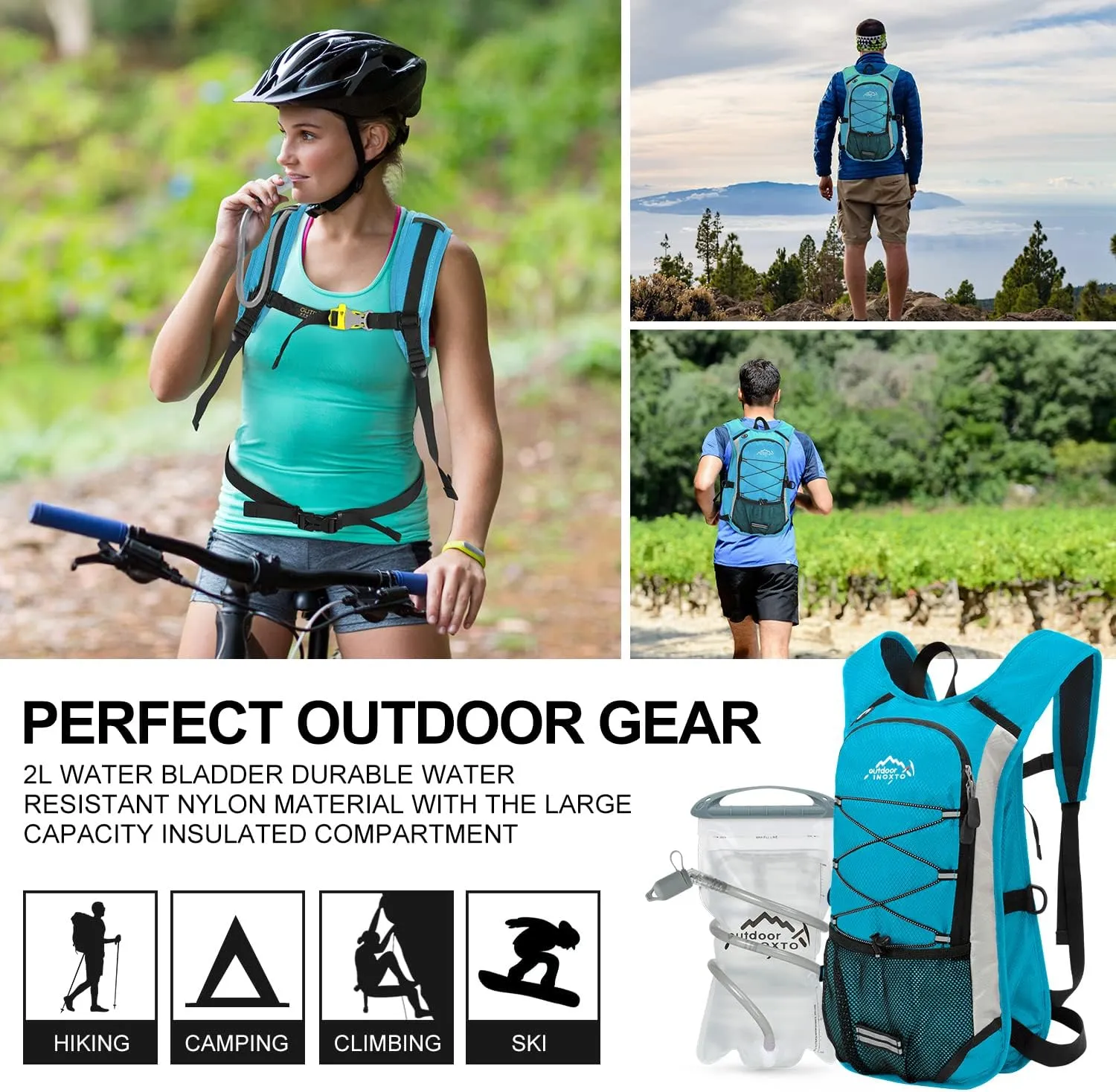 Hydration Pack Backpack, Lightweight Water Backpack with 2L Leakproof Hydration Bladder Daypack for Men Women,Running Hydration Vest for Outdoor Trail