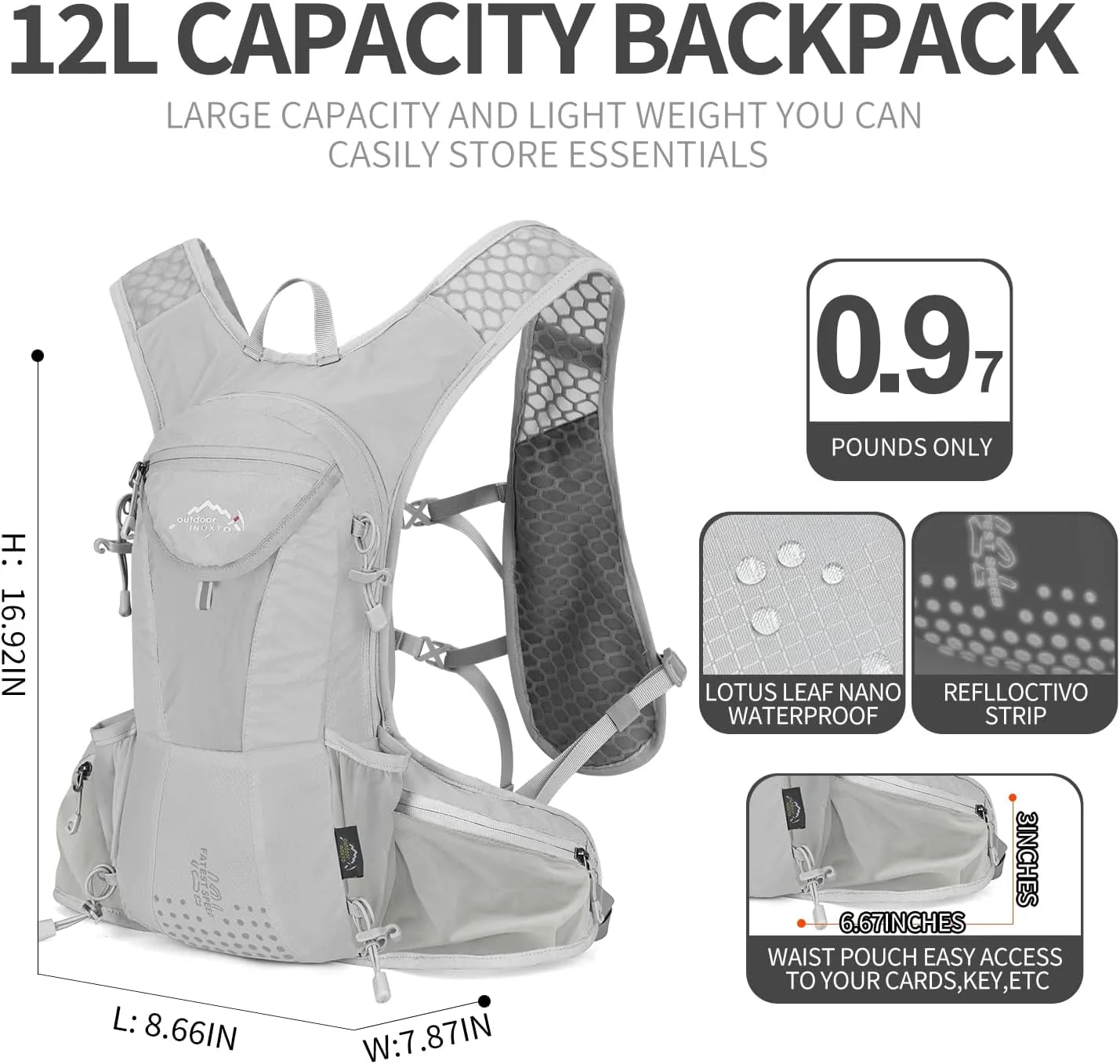 Hydration Pack Backpack, Lightweight Water Backpack with 2L Leakproof Hydration Bladder Daypack for Men Women,Running Hydration Vest for Outdoor Trail