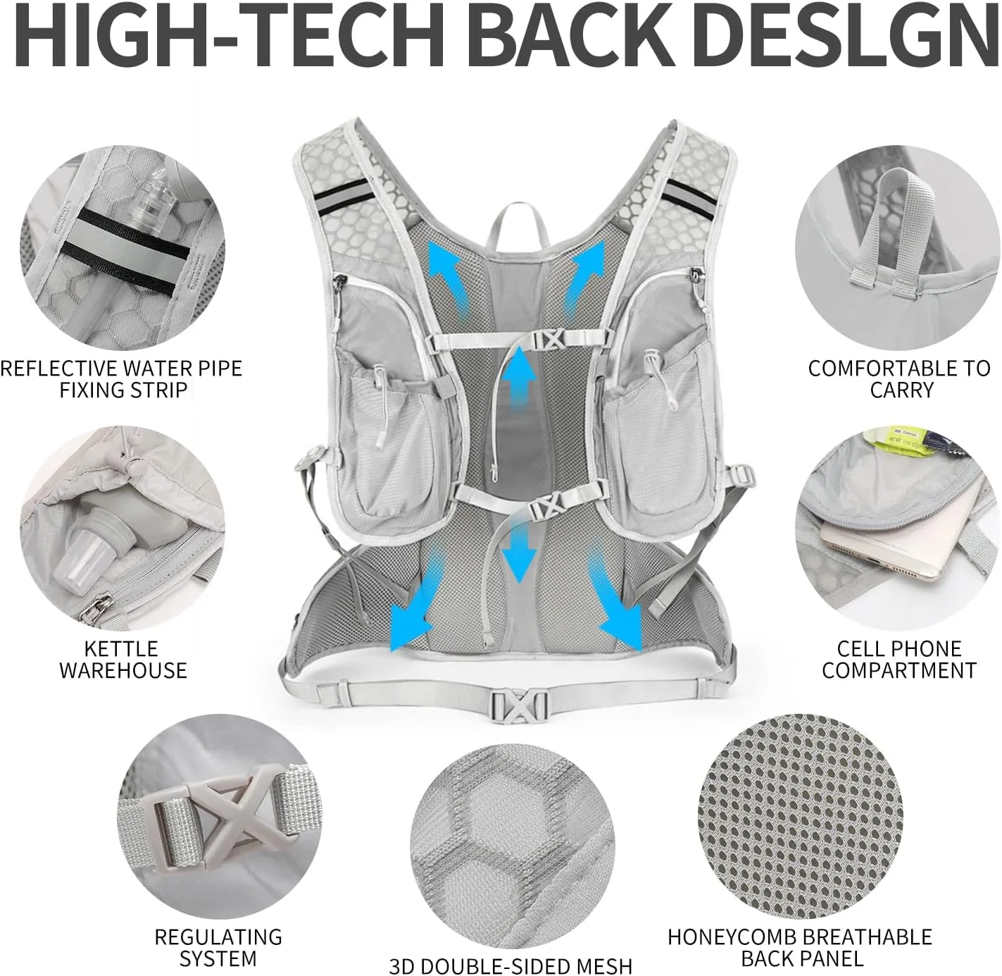 Hydration Pack Backpack, Lightweight Water Backpack with 2L Leakproof Hydration Bladder Daypack for Men Women,Running Hydration Vest for Outdoor Trail