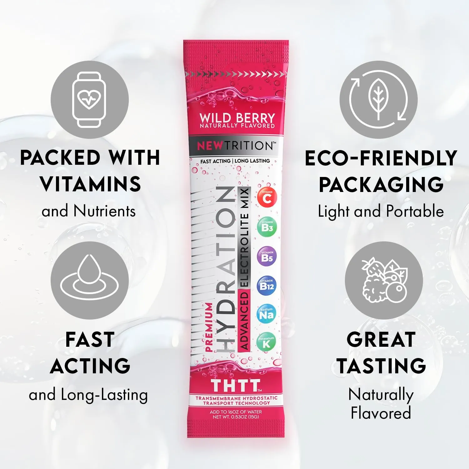 Hydration Powder, Electrolyte Powder Packets, Naturally Flavored Hydrating Packets for Water, Fast Acting Electrolytes with Vitamins, Lime, Strawberry, Orange, Wild Berry, 48 Servings