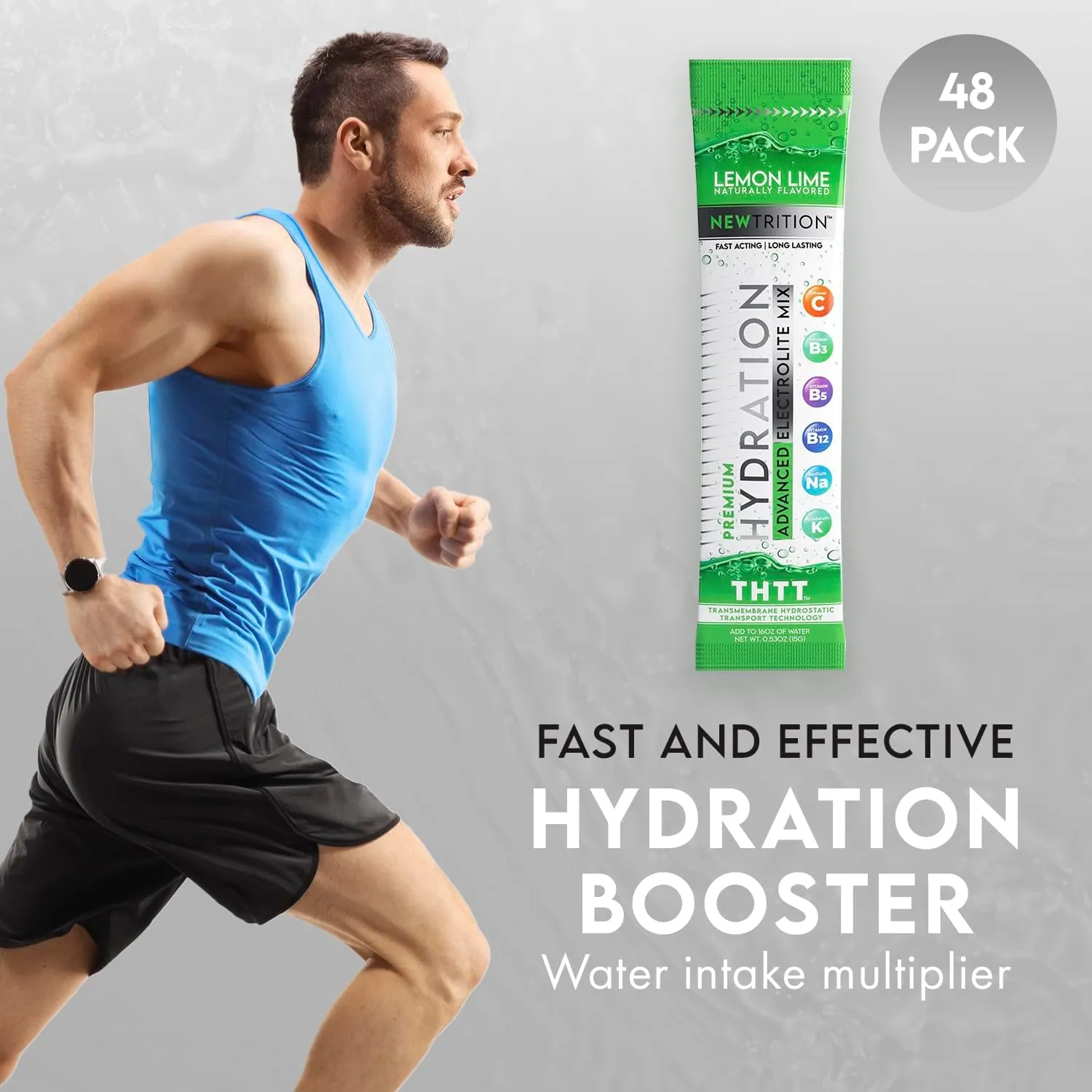 Hydration Powder, Electrolyte Powder Packets, Naturally Flavored Hydrating Packets for Water, Fast Acting Electrolytes with Vitamins, Lime, Strawberry, Orange, Wild Berry, 48 Servings