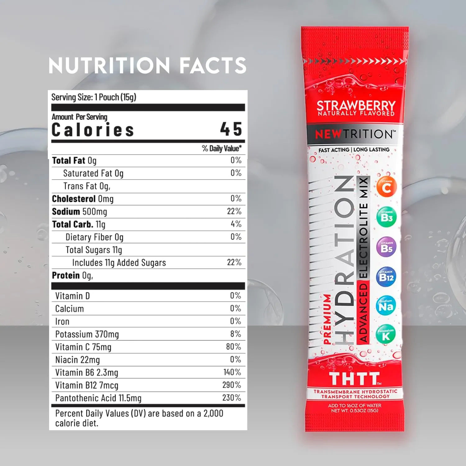 Hydration Powder, Electrolyte Powder Packets, Naturally Flavored Hydrating Packets for Water, Fast Acting Electrolytes with Vitamins, Lime, Strawberry, Orange, Wild Berry, 48 Servings