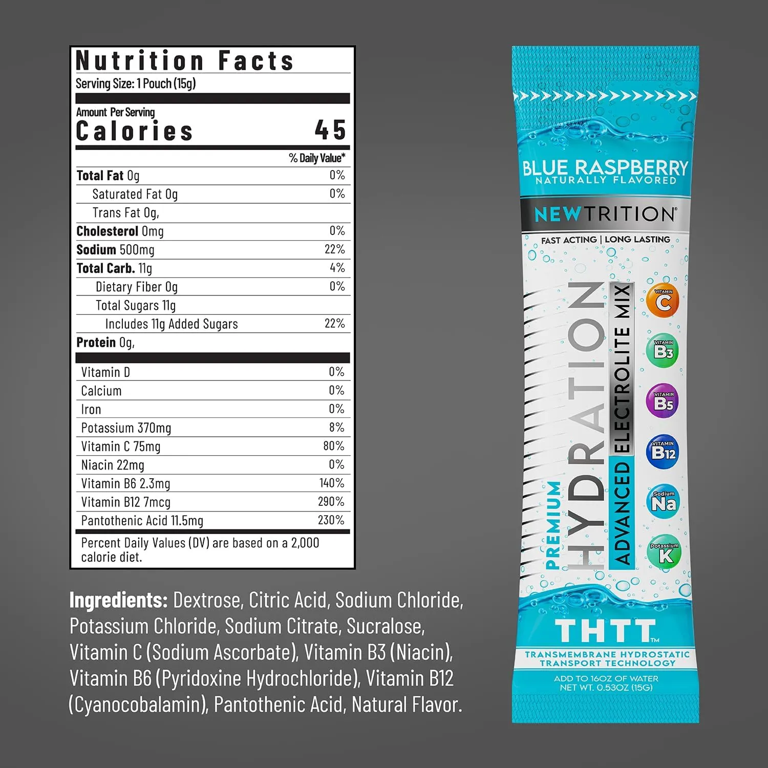 Hydration Powder, Electrolyte Powder Packets, Naturally Flavored Hydrating Packets for Water, Fast Acting Electrolytes with Vitamins, Lime, Strawberry, Orange, Wild Berry, 48 Servings