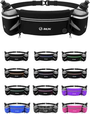 Hydration Running Belt with 2x10oz Bottles - Water Belts for Woman and Men - iPhone Belt for Any Phone Size - Fuel Marathon Waist Pouch for Runners - Jogging Cycling Biking