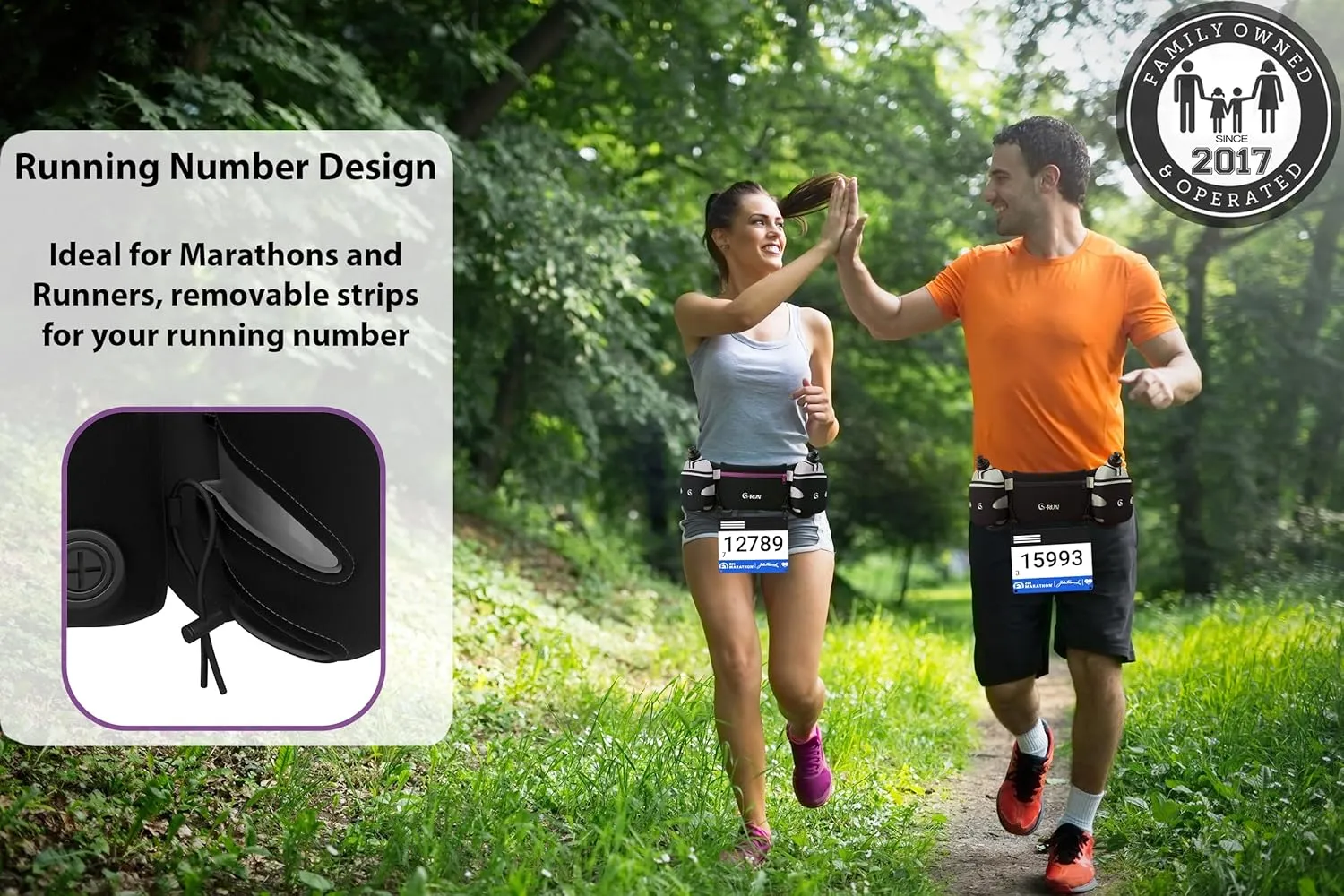 Hydration Running Belt with 2x10oz Bottles - Water Belts for Woman and Men - iPhone Belt for Any Phone Size - Fuel Marathon Waist Pouch for Runners - Jogging Cycling Biking