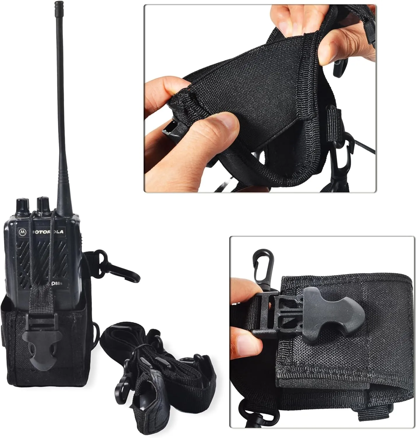 HYS Amateur Radio HT/Two Way Radio Nylon Cases, Tactical Radio Pouch/Holster, Worn on a Belt/Shoulder Strap Radio Holster for Midland Walkie Talkie Motorola Talkabout/GP88/GP328/GP328PLUS Radio