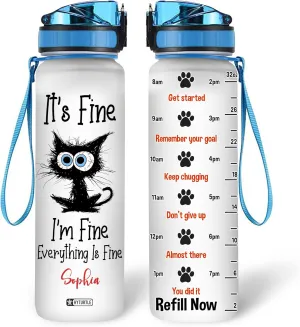 Hyturtle Personalized Black Cat Water Bottle - 32oz Motivational Water Bottle with Leak-Proof Lid & Time Marker - Custom Name Gift for Black Cat Lovers, Women, Girls - Birthday & Christmas Gift