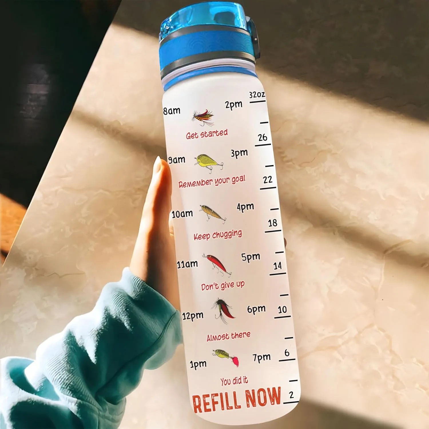 Hyturtle Personalized Fishing Water Bottle - 32oz Motivational Water Bottle with Leak-Proof Lid & Time Marker, BPA-Free - Custom Name Gift for Men Fishing Lovers Fishermen - Birthday & Christmas Gift