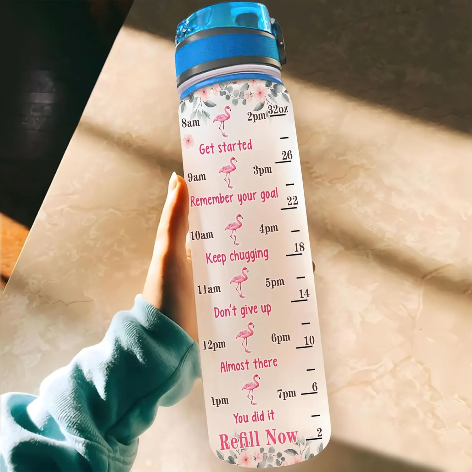 Hyturtle Personalized Flamingo Water Bottle - 32oz Motivational Water Bottle with Leak-Proof Lid & Time Marker - Custom Name Gift for Women, Girls, Flamingo Lovers On Birthday Christmas