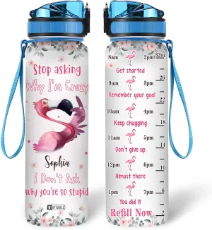 Hyturtle Personalized Flamingo Water Bottle - 32oz Motivational Water Bottle with Leak-Proof Lid & Time Marker - Custom Name Gift for Women, Girls, Flamingo Lovers On Birthday Christmas