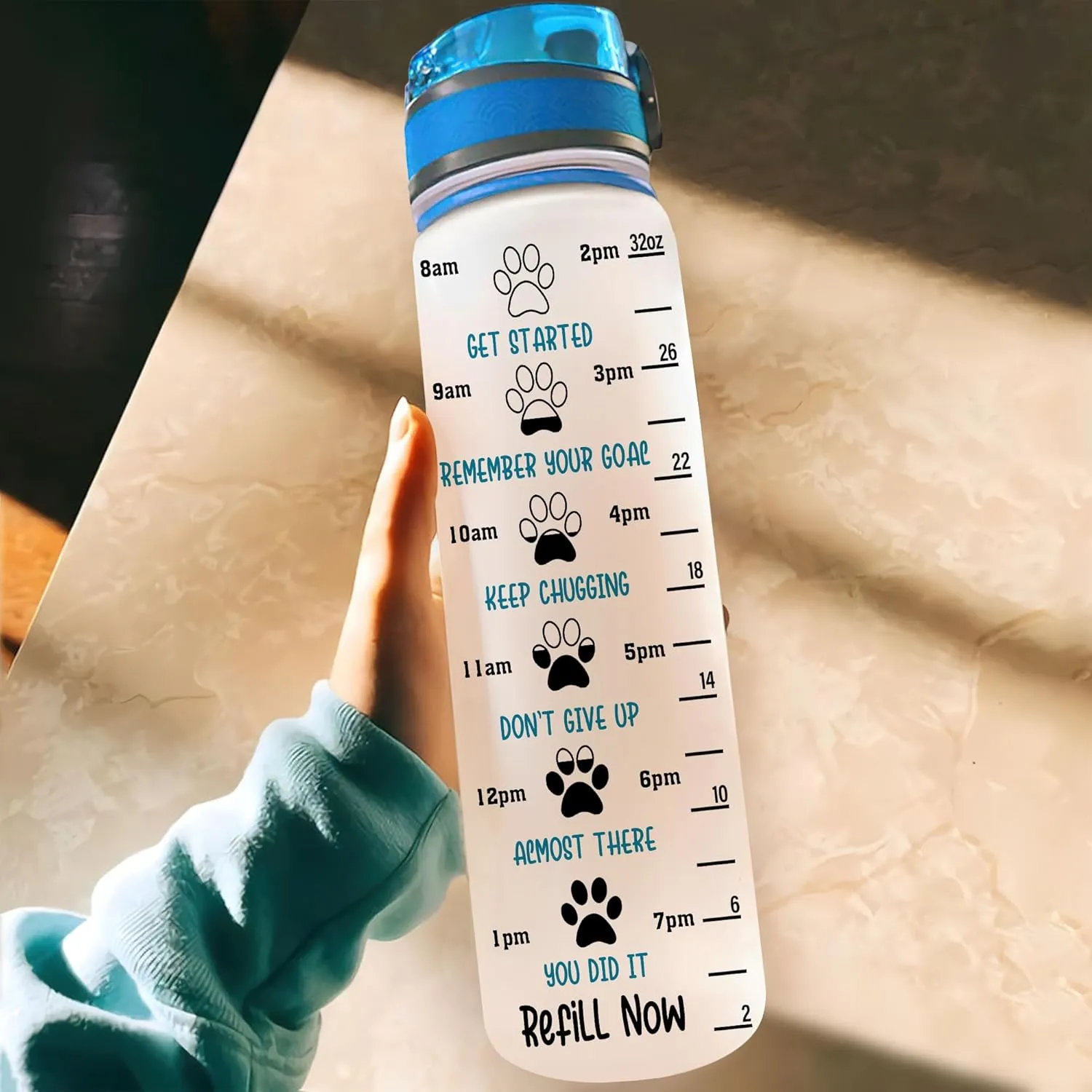 Hyturtle Personalized Happy Father's Day Thanks For Putting Up With My Mom Dog 32oz Liter Motivational Water Bottle, Customized Name With Time Marker, Gifts For Mom Dad Dog Lover Family On Birthday