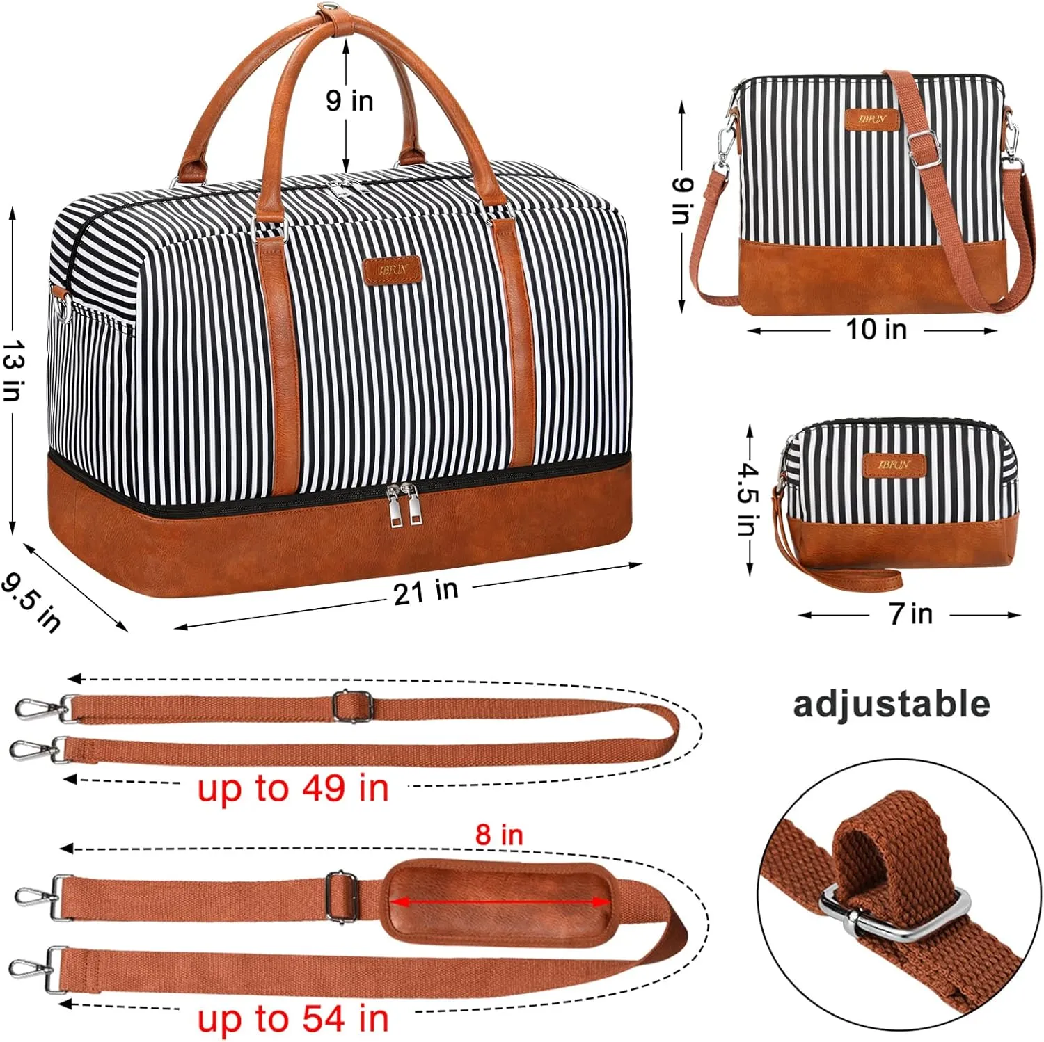 IBFUN Weekender Bags for Women, 21" Weekender Travel Bag, Travel Duffle Bag with Shoe Compartment Carry on Overnight Duffel Bag for Weekend Travel Business Trip, 3PCS