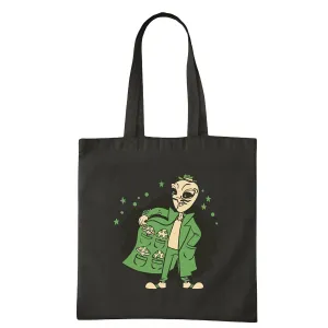 Imaginary Gift Ideas for Adventuresome Teenage Boys and Girls Alien in Magic Mushroom Trench Coat Navy Black Multicolor Canvas Tote Bag