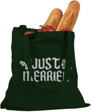 Indica Plateau Just Merried Christmas Holly Cotton Canvas Tote Bag