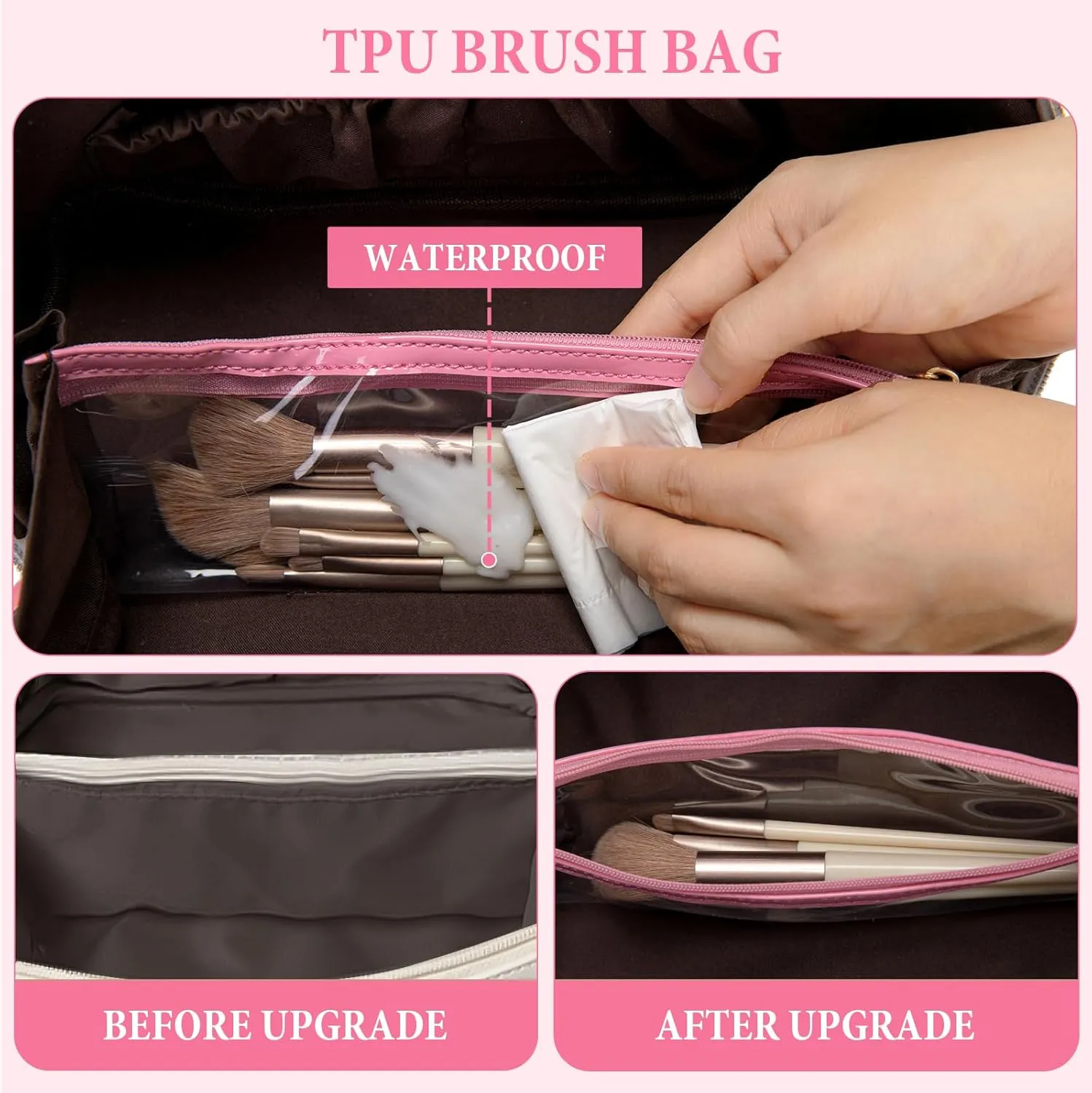 Initial Makeup Bag Large Capacity Travel Cosmetic Bag for Women PU Leather Open Flat Toiletry Bag with Handle and Divider Personalized Gifts for Women (Pink C)