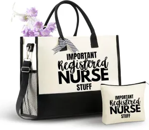 InnoBeta Registered Nurse Gifts Canvas Tote Bag for Women, RN Stuff Bag with Top Zipper Closure and Shoulder Strap for Appreciation Christmas Graduation