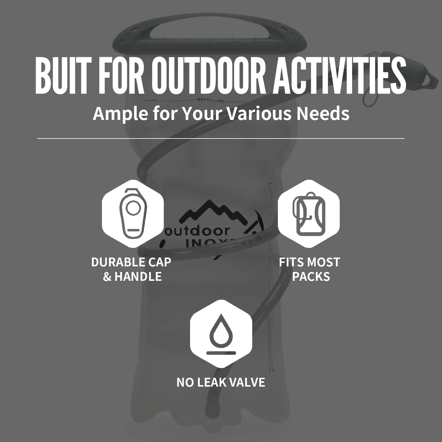 INOXTO 1.5L/2L Hydration Bladder, Water Bladder with Water Reservoir Hose Insulator & High Flow Bite Valve for Hiking Backpack, Leak Proof 1.5/2L Water Reservoir for Camping Cycling Running