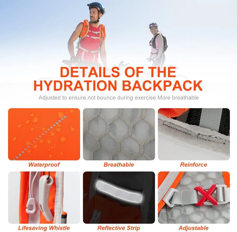 INOXTO Hydration Pack Backpack ，Water Backpack with 2L Leakproof Water Bladder, Running Hydration Vest for Man, Daypack for Cycling Motocross Climbing Trail Running