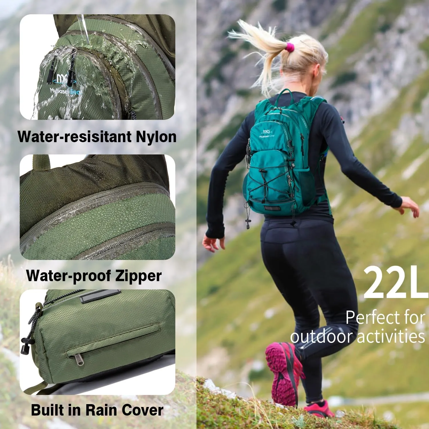 Insulated Hydration Backpack Pack with 2L Water Bladder Lightweight 22L Hiking Backpack Bag for Women Men Daypack for Hiking Running Festival Camping Biking