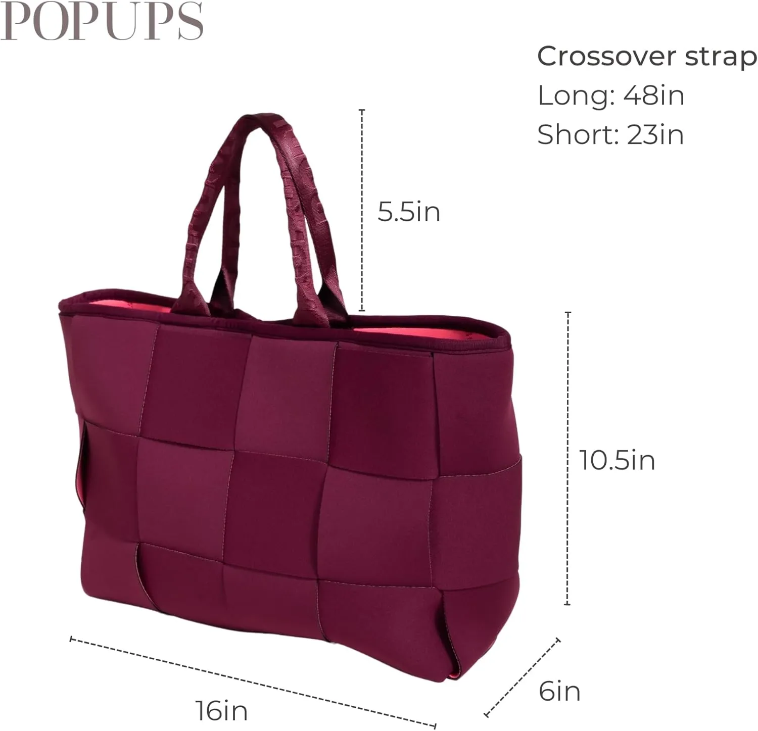 Interwoven Large Neoprene Foldable Tote Bag, Weekender Bag for Women - Travel Crossbody Purse