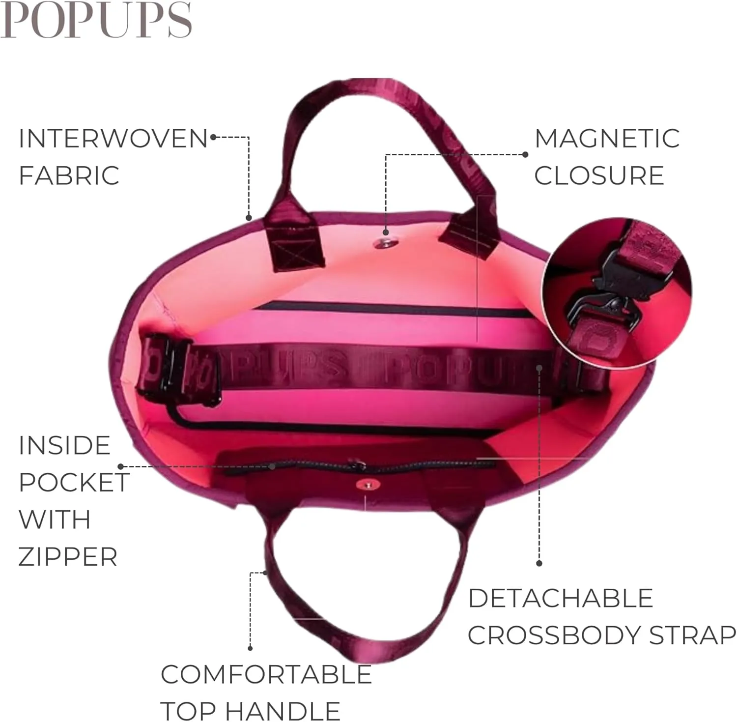 Interwoven Large Neoprene Foldable Tote Bag, Weekender Bag for Women - Travel Crossbody Purse
