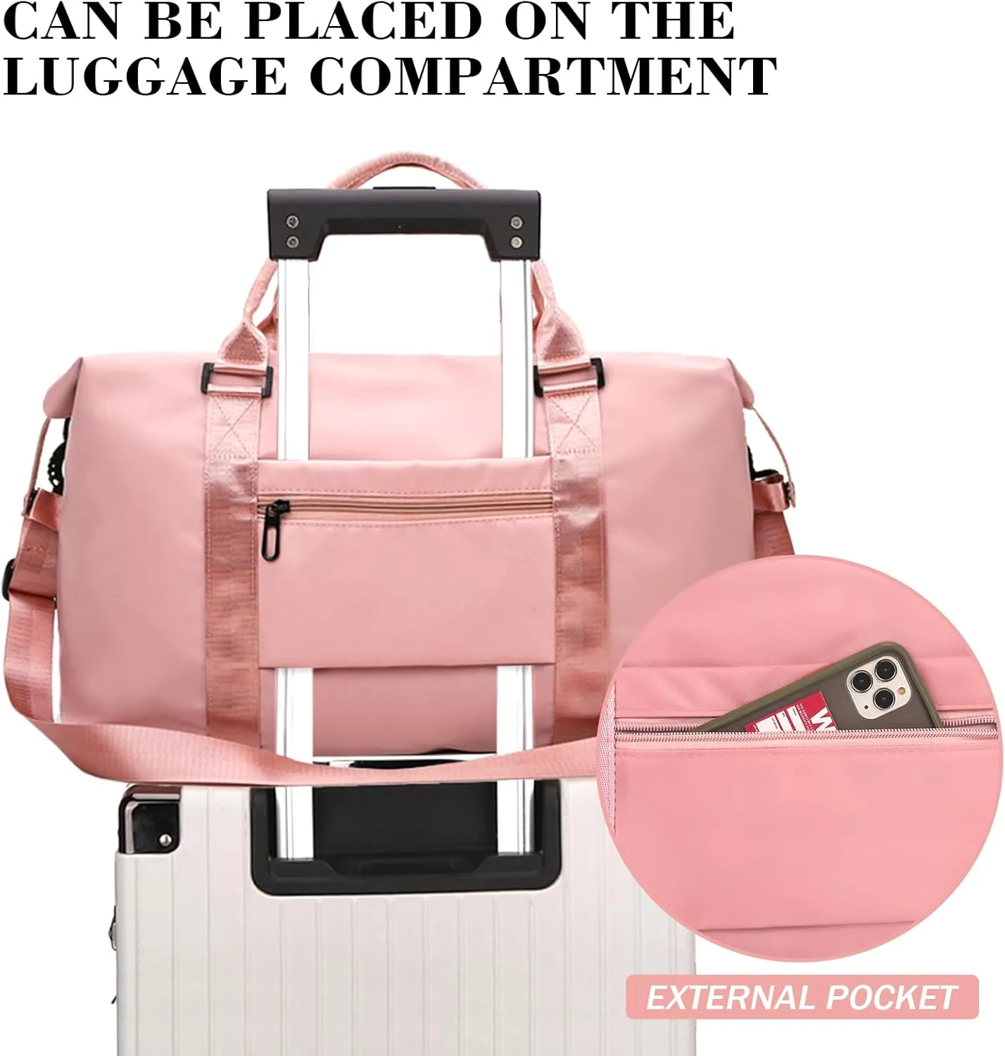 INVODA Travel Duffel Bag Sports Tote Gym Bag Shoulder Weekender Overnight Bag Carry on Travel Bag for Women (Pink)