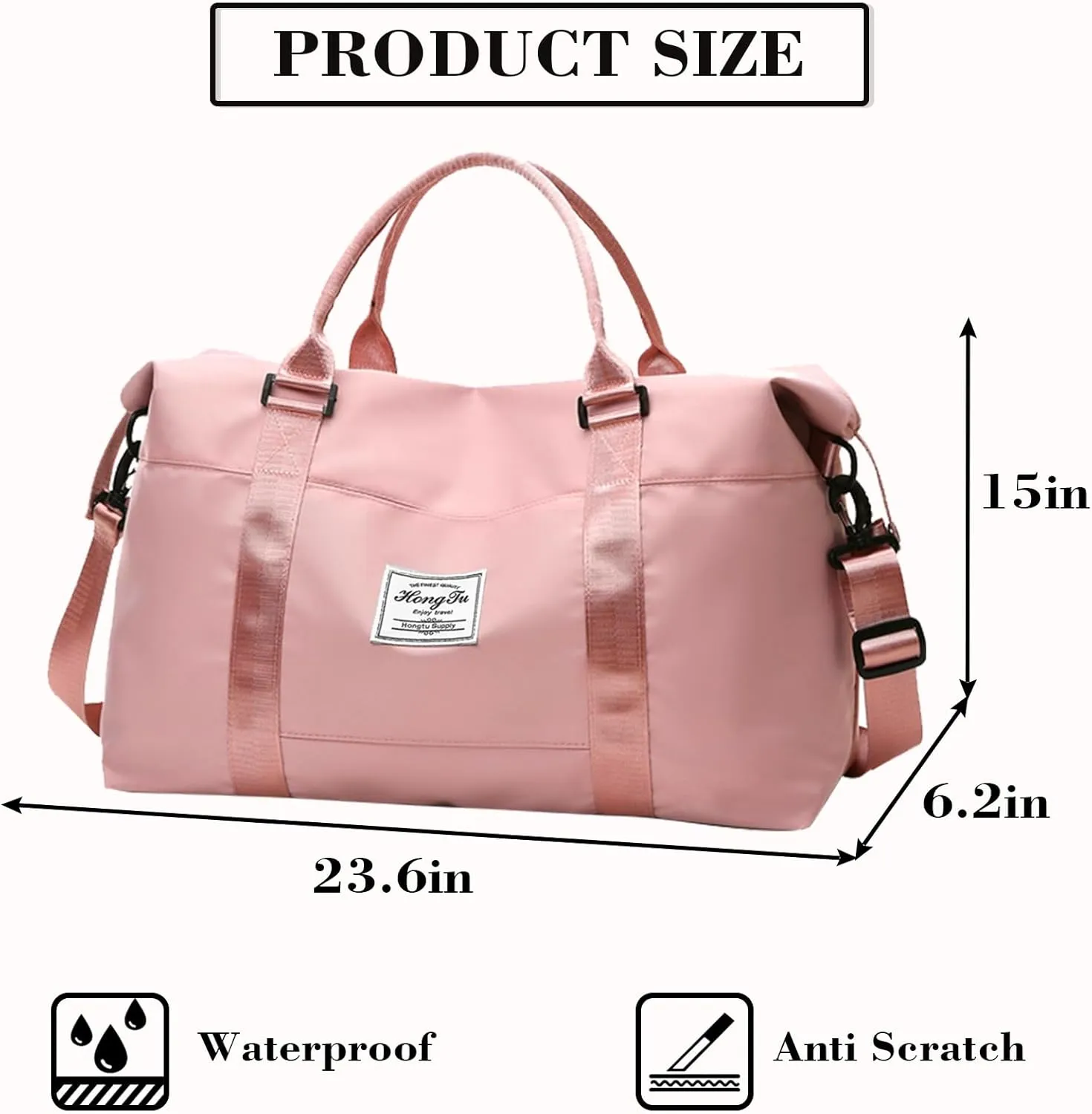 INVODA Travel Duffel Bag Sports Tote Gym Bag Shoulder Weekender Overnight Bag Carry on Travel Bag for Women (Pink)