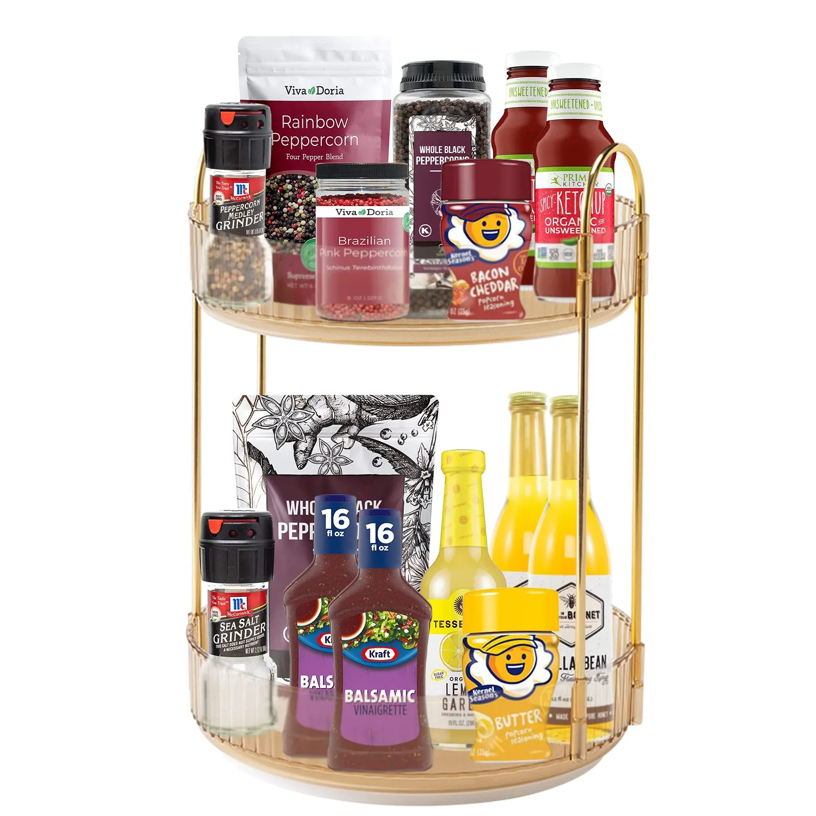 INVSSENE 360 Rotating Makeup Organizer, Yellow, Unisex, 2 Tier Countertop Storage, Large Capacity, Cosmetics, Perfume, Skincare, Lipsticks