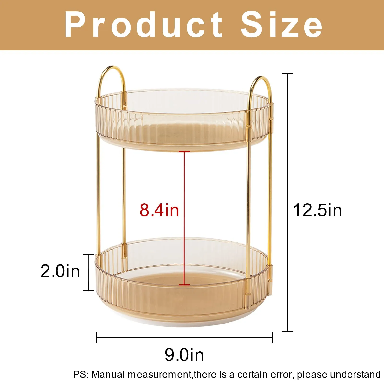 INVSSENE 360 Rotating Makeup Organizer, Yellow, Unisex, 2 Tier Countertop Storage, Large Capacity, Cosmetics, Perfume, Skincare, Lipsticks