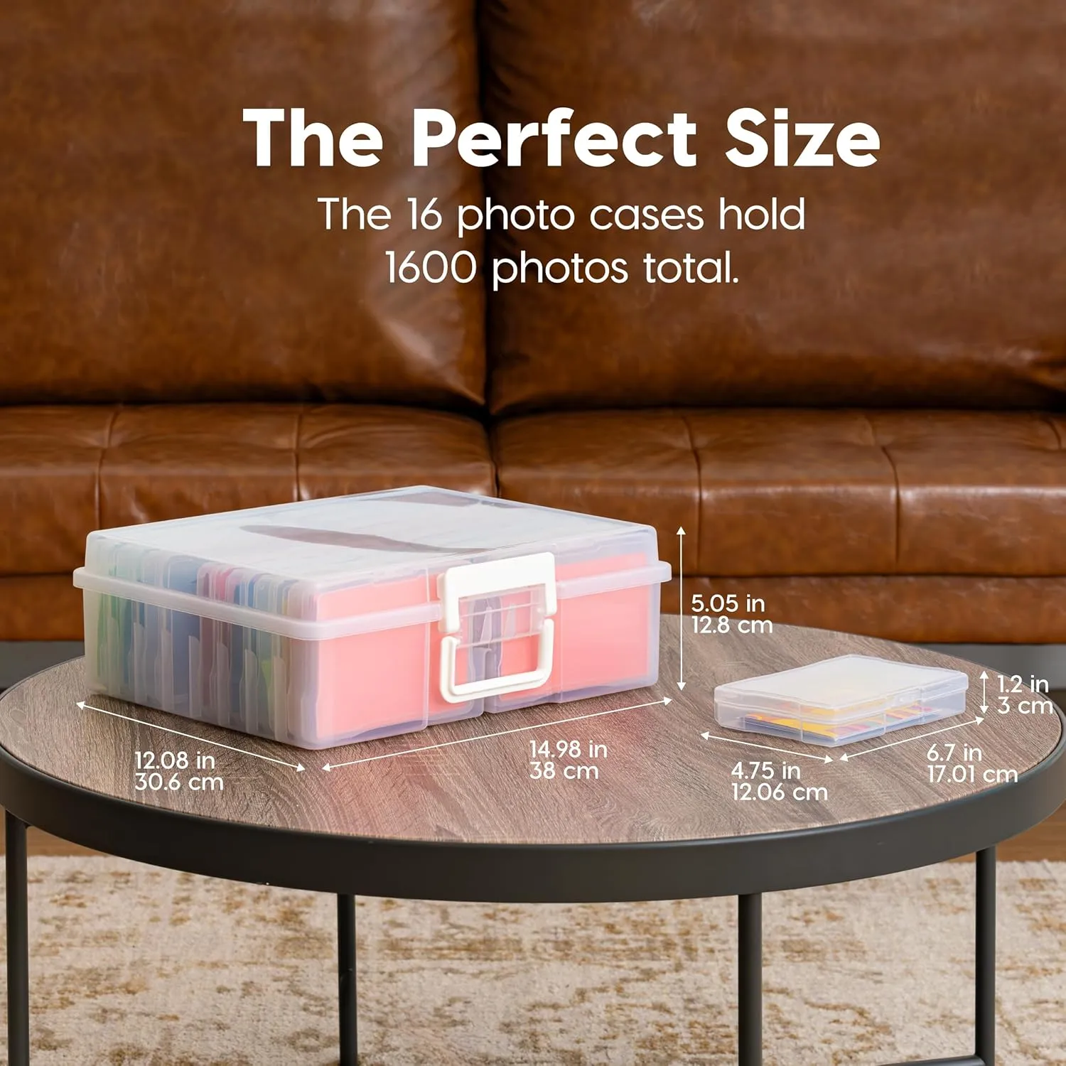 IRIS USA Photo Storage Case with 16 Inner 4" x 6" Picture Cases, Transparent Handle Container Organization Scrapbooking Stationery, Clear