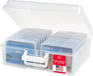 IRIS USA Photo Storage Case with 16 Inner 4" x 6" Picture Cases, Transparent Handle Container Organization Scrapbooking Stationery, Clear