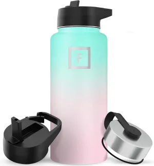 IRON °FLASK Camping & Hiking Hydration Flask with 3 Lids - Stainless Steel, Double Walled & Vacuum Insulated Water Bottle - Leak Proof & BPA Free 32 Oz