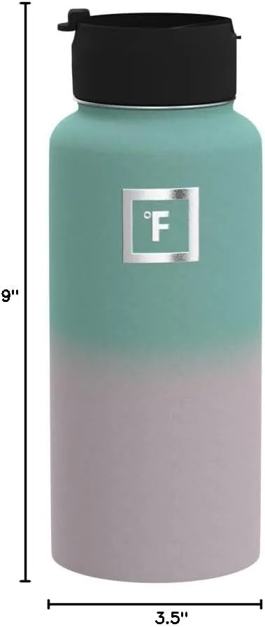 IRON °FLASK Camping & Hiking Hydration Flask with 3 Lids - Stainless Steel, Double Walled & Vacuum Insulated Water Bottle - Leak Proof & BPA Free 32 Oz