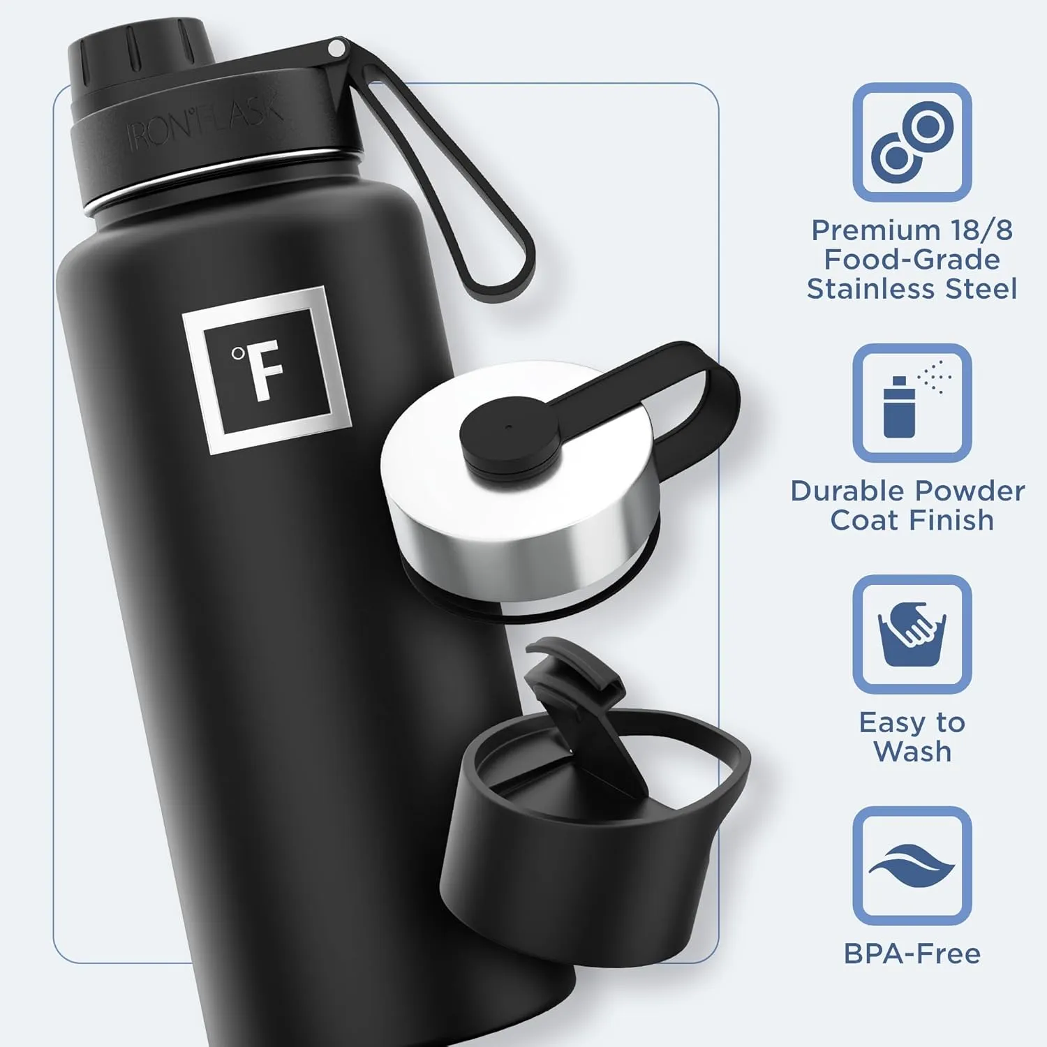 IRON °FLASK Camping & Hiking Hydration Flask with 3 Lids - Stainless Steel, Double Walled & Vacuum Insulated Water Bottle - Leak Proof & BPA Free (Bubble Gum, Spout - 32 oz)