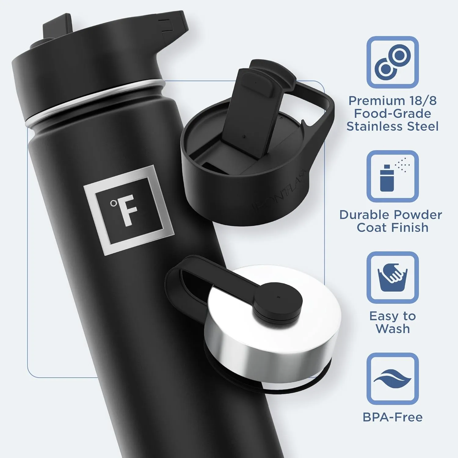 IRON °FLASK Camping & Hiking Hydration Flask with 3 Lids - Stainless Steel, Double Walled & Vacuum Insulated Water Bottle - Leak Proof & BPA Free (Lavender, Straw - 22 oz)
