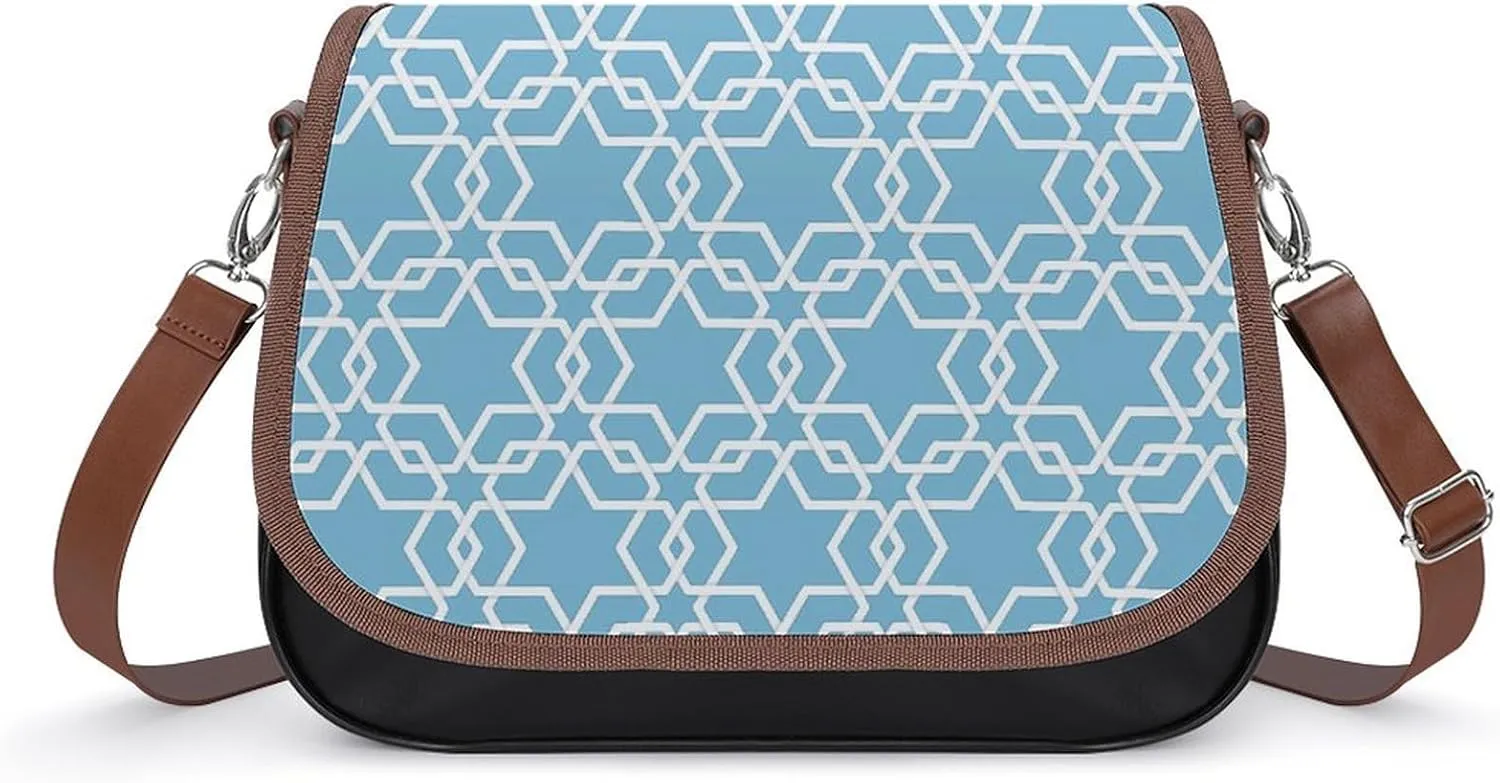 Israel Blue Six Pointed Star Pattern Crossbody Bags for Women Shoulder Bag Flap Handbags Leather Cross Body Purse
