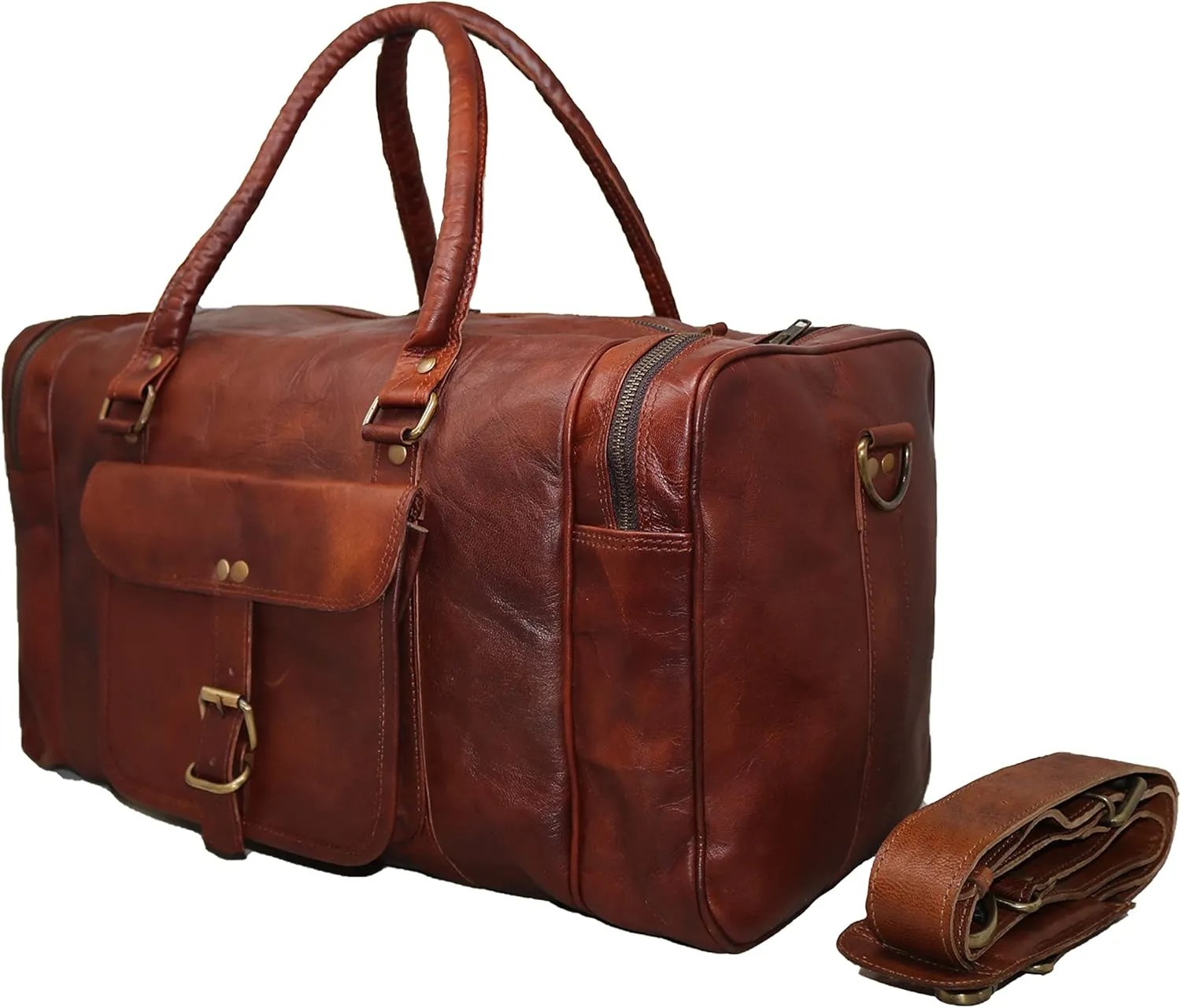 Jaald 18 Inches Leather Duffle Bag Travel Carry-on Luggage Overnight Gym Weekend Holdall Duffel Bag Men Vintage Brown