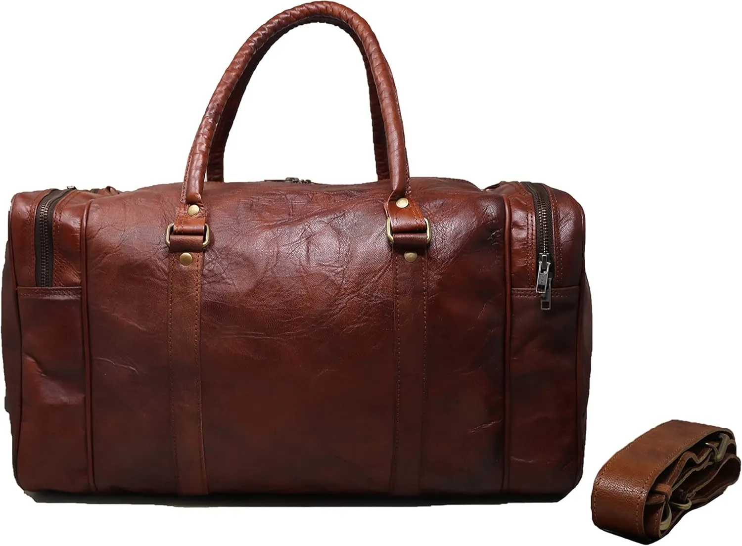Jaald 18 Inches Leather Duffle Bag Travel Carry-on Luggage Overnight Gym Weekend Holdall Duffel Bag Men Vintage Brown
